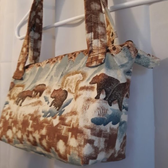 NEW Western Flannel Bear Wild Wyoming print Handbag Purse Double handle Satchel - Picture 2 of 7